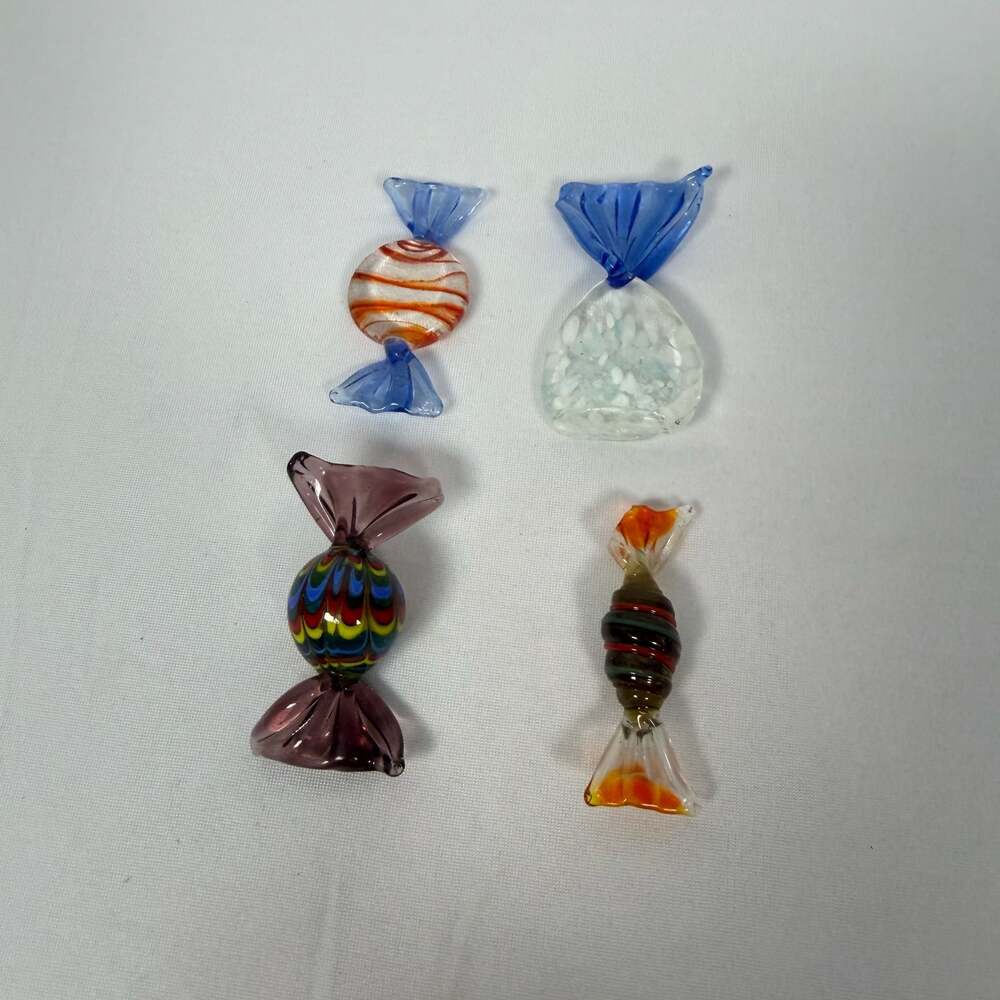 Vintage Murano Style Hand Blown Art Glass Wrapped Candy Figurines - Set of 4